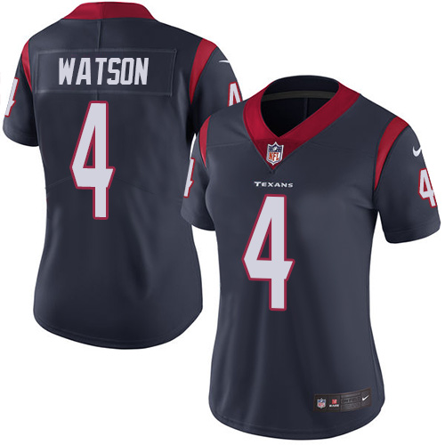 Nike Texans #4 Deshaun Watson Navy Blue Team Color Women's Stitched NFL Vapor Untouchable Limited Jersey